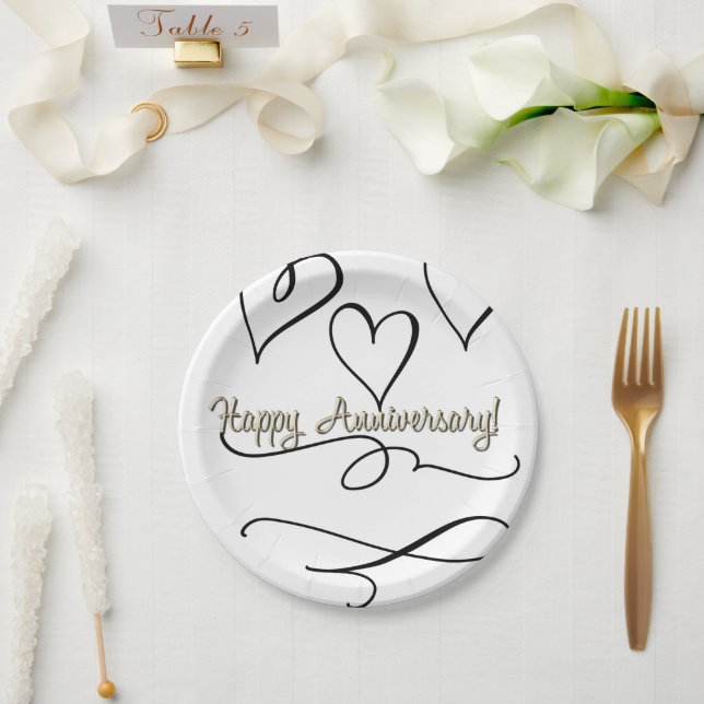 Happy Anniversary Hearts  Paper Plate (Wedding)