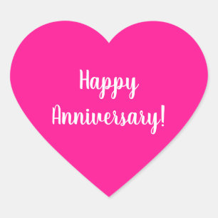 Happy Anniversary Hot Pink White Typography Heart Sticker