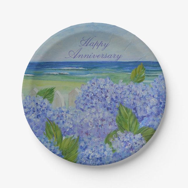 Happy Anniversary Hydrangea Paper Plate (Front)