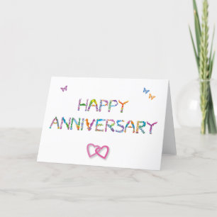 Happy Anniversary linked heart - tropical word art Thank You Card