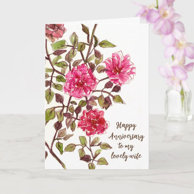 Happy Anniversary Lovely Wife Red Roses  Card (Orchid)