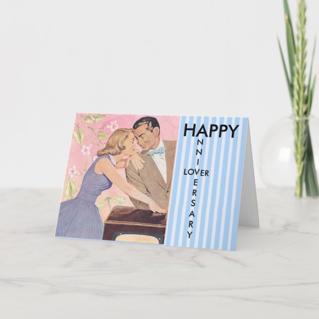 Happy Anniversary Lover, Vintage Couple Card (Front)