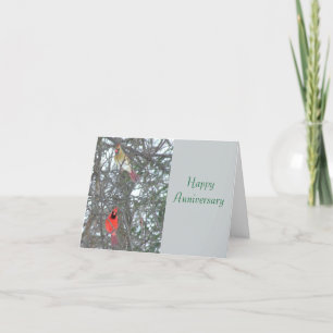 HAPPY ANNIVERSARY/MALE & FEMALE CARDINAL IN TREE CARD