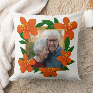 Happy Anniversary Mom and Dad Orange Red Floral Throw Pillow