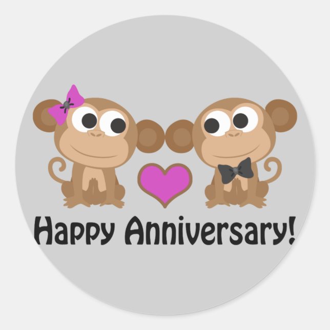 Happy Anniversary Monkeys Classic Round Sticker (Front)