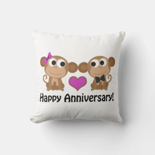 Happy Anniversary Monkeys Throw Pillow