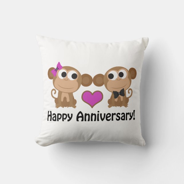 Happy Anniversary Monkeys Throw Pillow (Front)