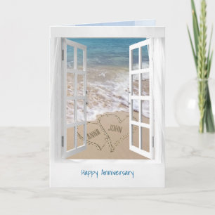 Happy Anniversary open beach window Card