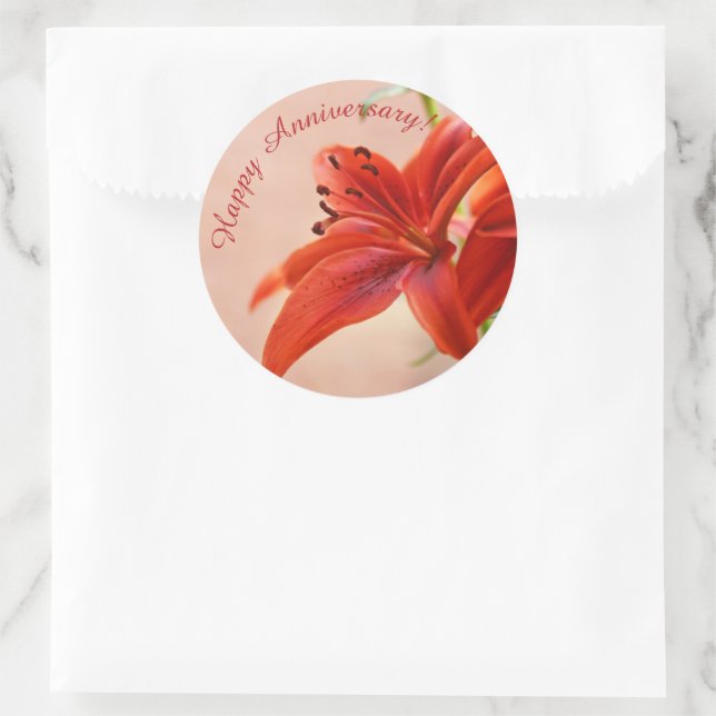 Happy Anniversary Orange Tiger Lily Photograph Classic Round Sticker (Bag)