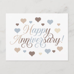 Happy Anniversary Pastel Hearts Romantic Elegant Postcard