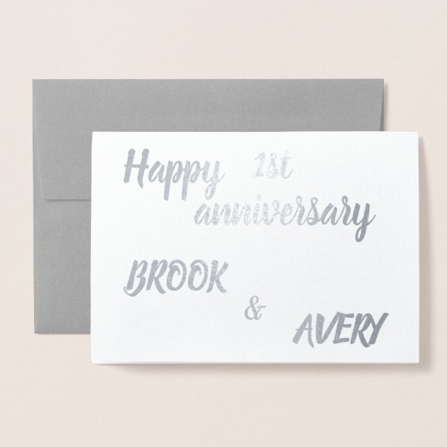 Happy Anniversary Personalized Names & Number Foil Card (Front With Envelope)