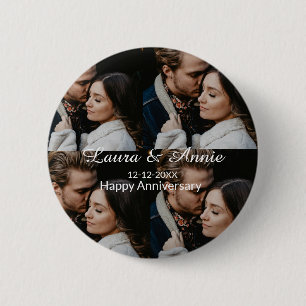 Happy anniversary photo collage name date simple w 2 inch round button