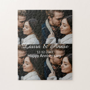 Happy anniversary photo collage name date simple w jigsaw puzzle