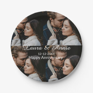 Happy anniversary photo collage name date simple w paper plate