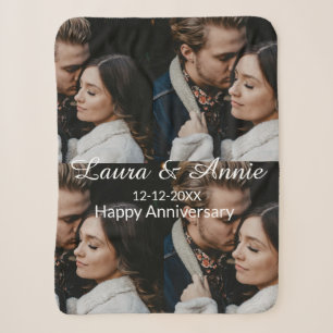 Happy anniversary photo collage name date simple w sherpa blanket