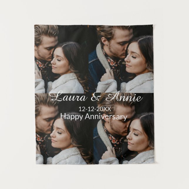 Happy anniversary photo collage name date simple w tapestry (Front)