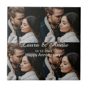 Happy anniversary photo collage name date simple w tile