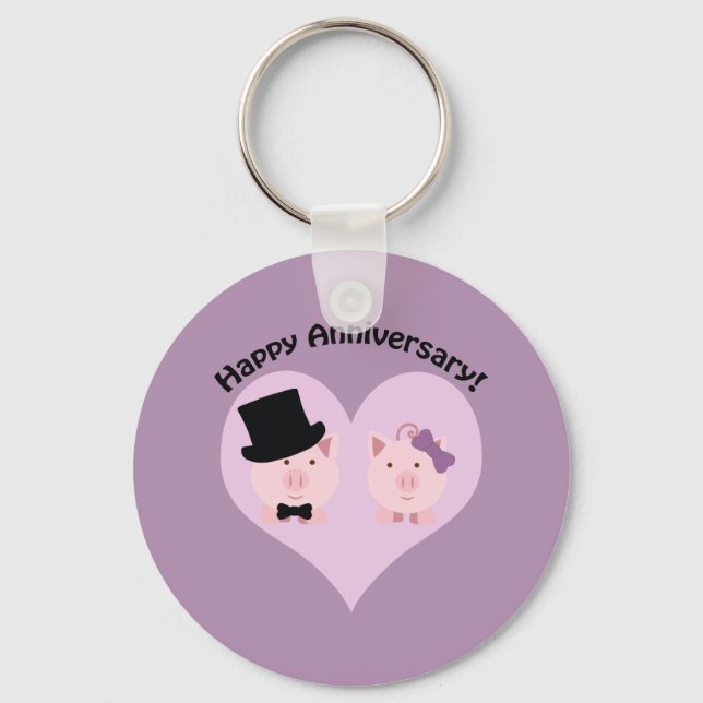 Happy Anniversary Pig couple Keychain (Front)
