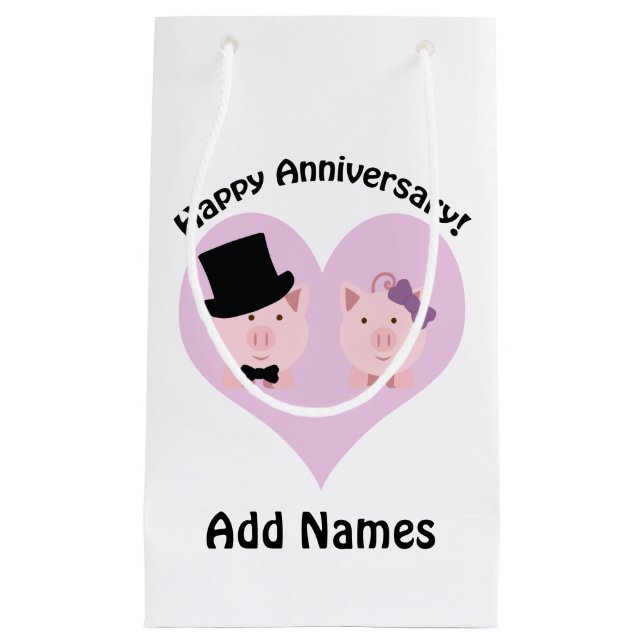 Happy Anniversary Pig couple Small Gift Bag (Front)
