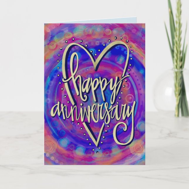 Happy Anniversary Pink and Purple Heart card (Front)