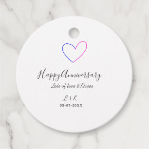 Happy anniversary pink blue heart name date simple favour tags