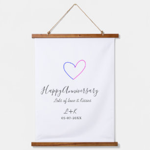 Happy anniversary pink blue heart name date simple hanging tapestry