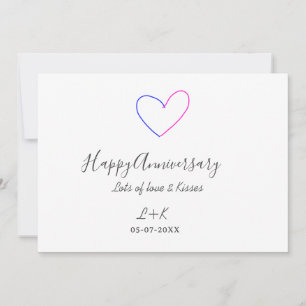 Happy anniversary pink blue heart name date simple invitation