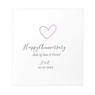 Happy anniversary pink blue heart name date simple notepad