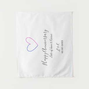 Happy anniversary pink blue heart name date simple tapestry