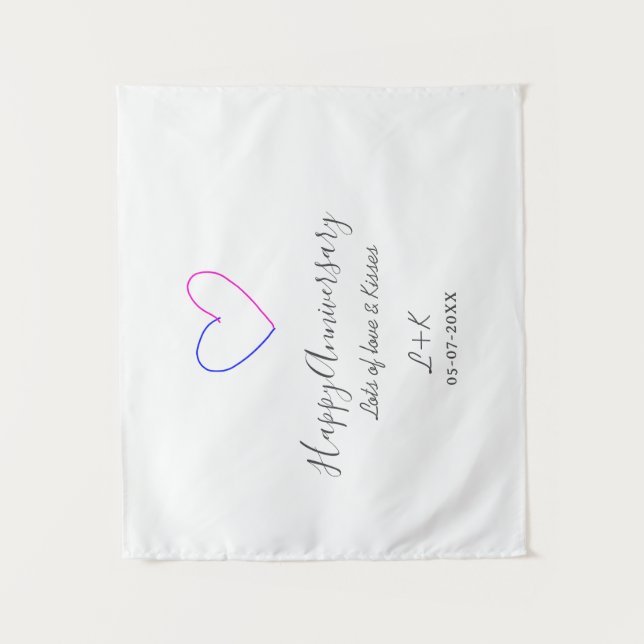 Happy anniversary pink blue heart name date simple tapestry (Front)