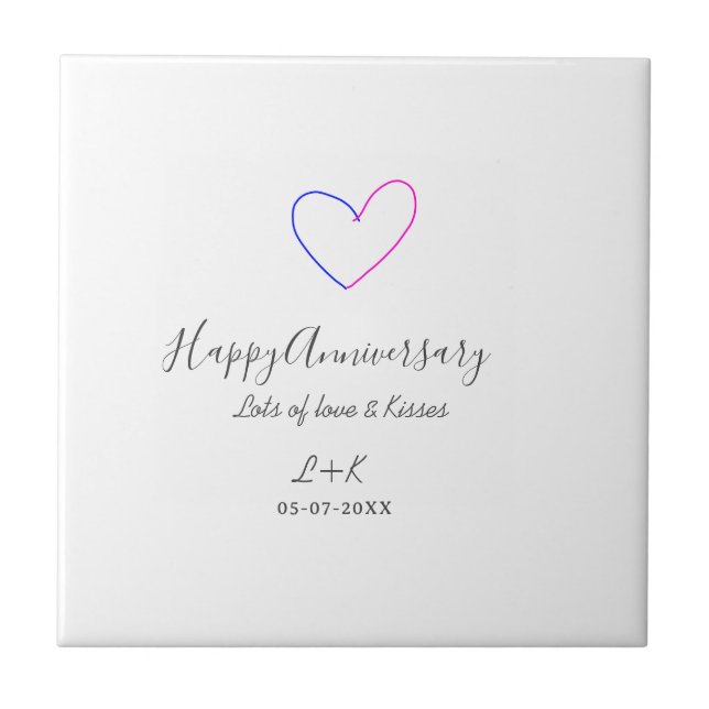 Happy anniversary pink blue heart name date simple tile (Front)