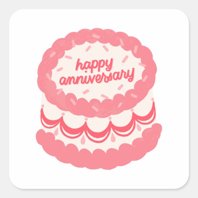 Happy Anniversary pink cake Square Sticker (Front)