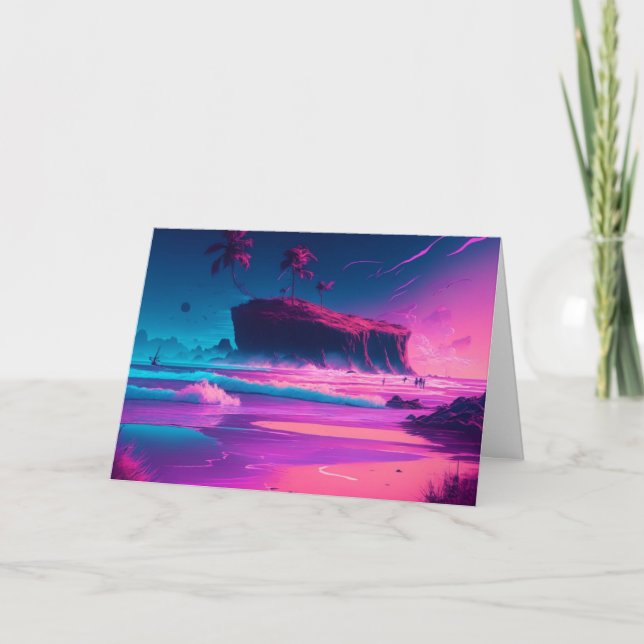 Happy Anniversary  | Pink Ocean Waves Card (Front)