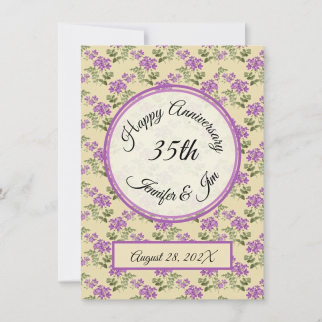 Happy Anniversary Purple Violets on Pale Yellow  Invitation (Front)