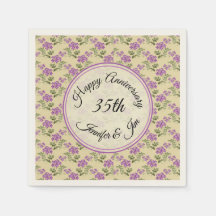 Happy Anniversary Purple Violets on Pale Yellow