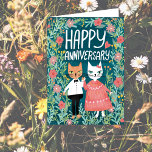 Happy Anniversary Purr-fect Pair Cats Floral Card<br><div class="desc">Also available as a digital download to quickly email and save on postage. Sweet drawing of two cute cats to wish someone a happy anniversary! Click on “Personalize” above to edit the inside text to suit your needs. Then click "edit using design tool" to adjust the fonts, colours and placements....</div>