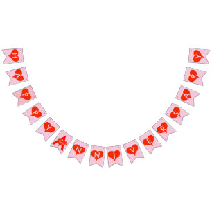 Happy Anniversary Red Hearts Pink Bunting Banner