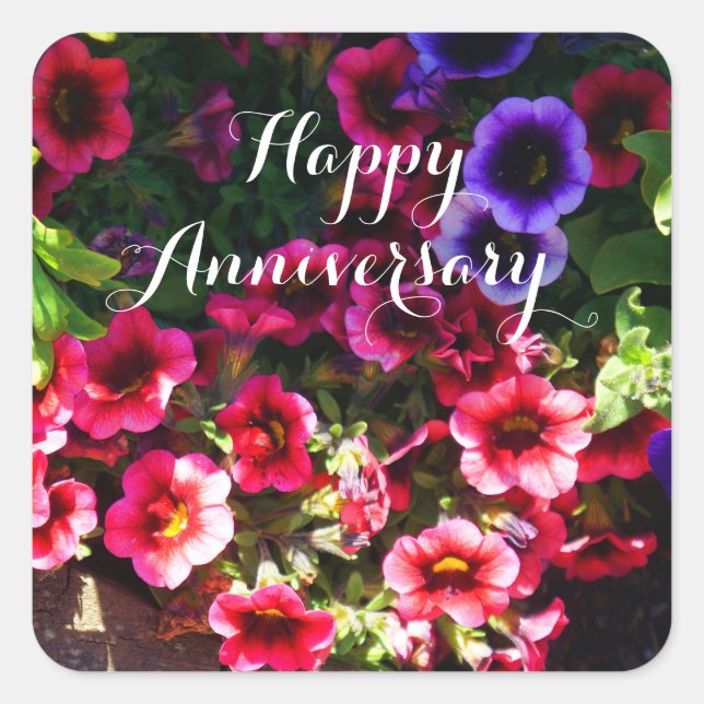Happy Anniversary Red Petunias #1 Stickers (Front)