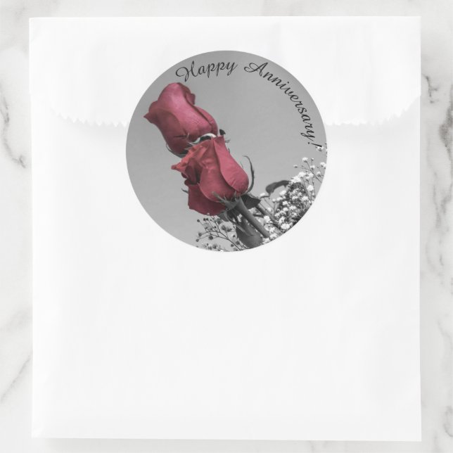 Happy Anniversary | Red Roses Photograph Classic Round Sticker (Bag)