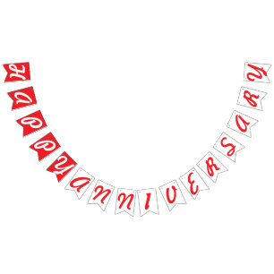 HAPPY ANNIVERSARY, RED + White Bunting Flags