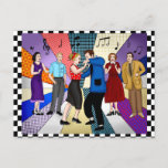 Happy Anniversary | Retro Nostalgic 1950's Postcard<br><div class="desc">Keeping in touch postcard with  a couple dancing retro nostalgic 1950's style.</div>