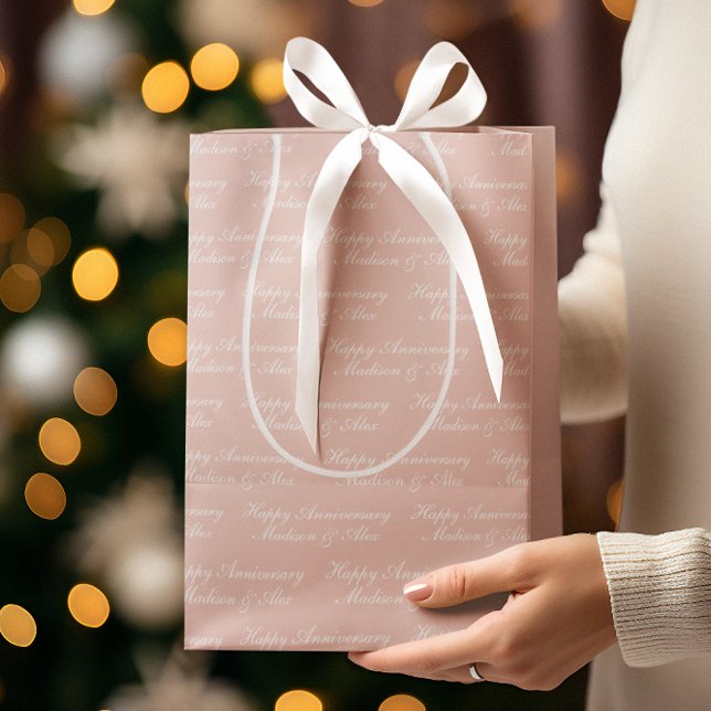 Happy Anniversary Script with Name Dusty Rose Medium Gift Bag (Creator Uploaded)