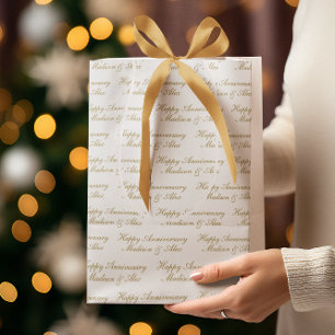 Happy Anniversary Script with Name White Gold Medium Gift Bag