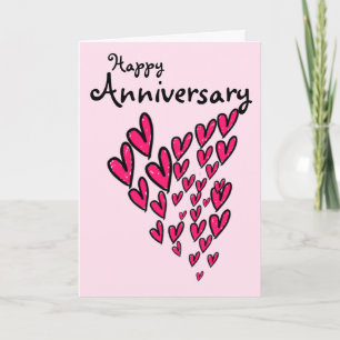 Happy anniversary slots of pink hearts on pink car card