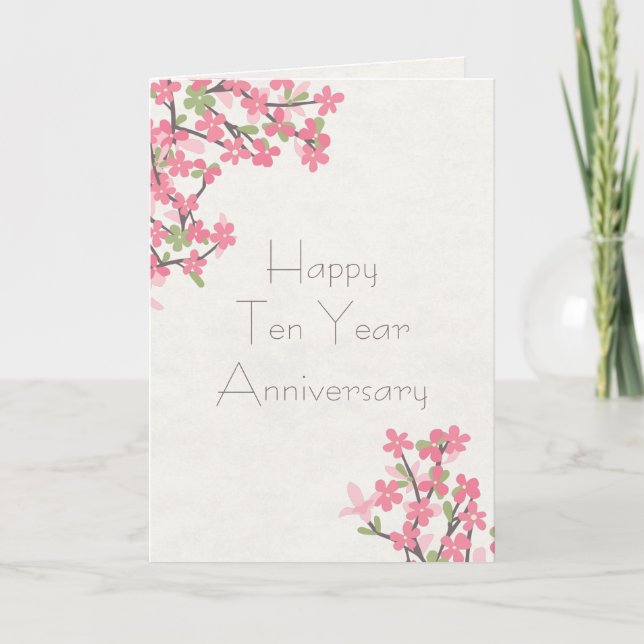 Happy Anniversary Sobriety 10 Years Pink Flowers Card (Front)