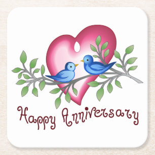 Happy Anniversary Square Paper Coaster