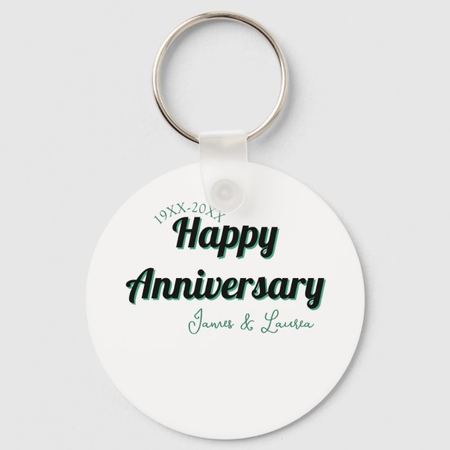 Happy anniversary wedding name date year green bla keychain (Front)