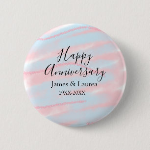 Happy anniversary wedding name date year pastel 2 inch round button