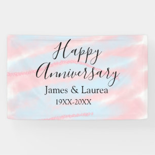 Happy anniversary wedding name date year pastel banner