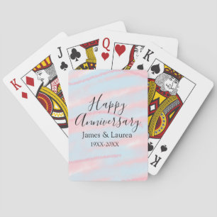 Happy anniversary wedding name date year pastel playing cards